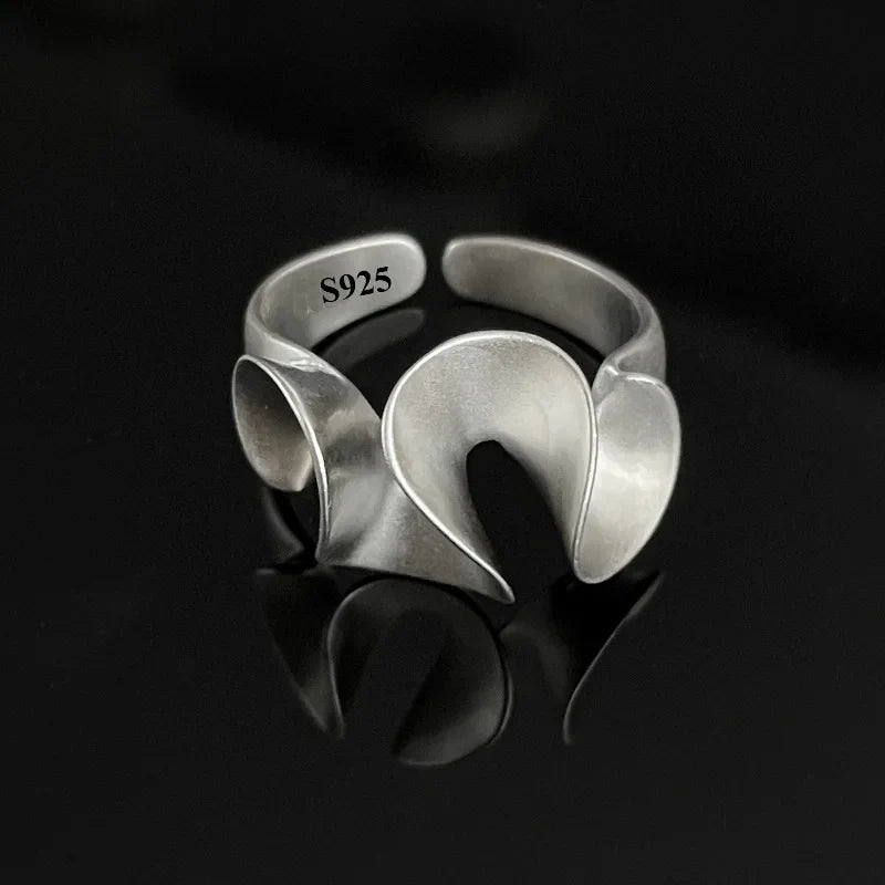 925 Sterling Silver Rings for Women Vintage Matte Frosted Lace Irregular Finger Rings Y2K Couple Ring Hip Hop Fashion Jewelry