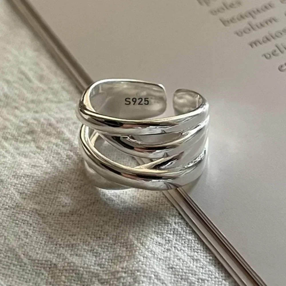 925 Sterling Silver Rings for Women Vintage Matte Frosted Lace Irregular Finger Rings Y2K Couple Ring Hip Hop Fashion Jewelry