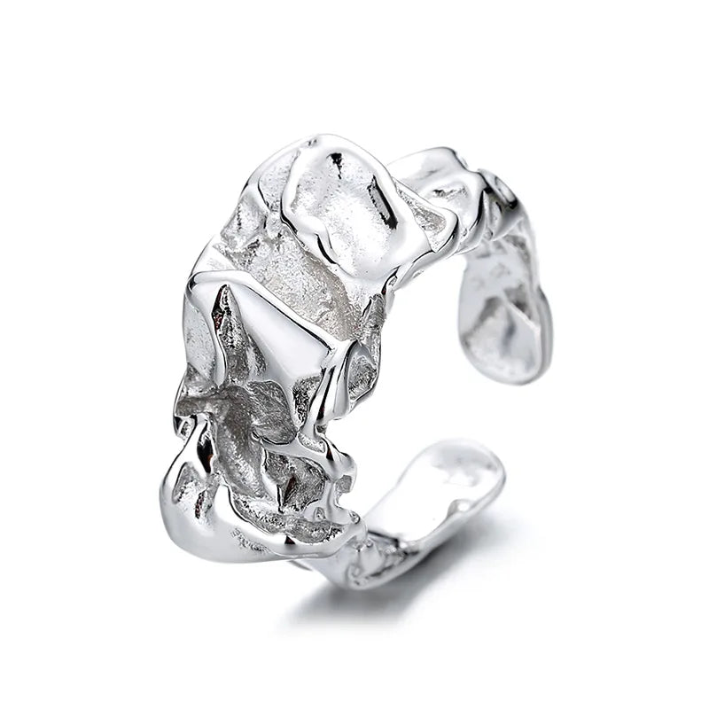 925 Sterling Silver Rings for Women Vintage Matte Frosted Lace Irregular Finger Rings Y2K Couple Ring Hip Hop Fashion Jewelry