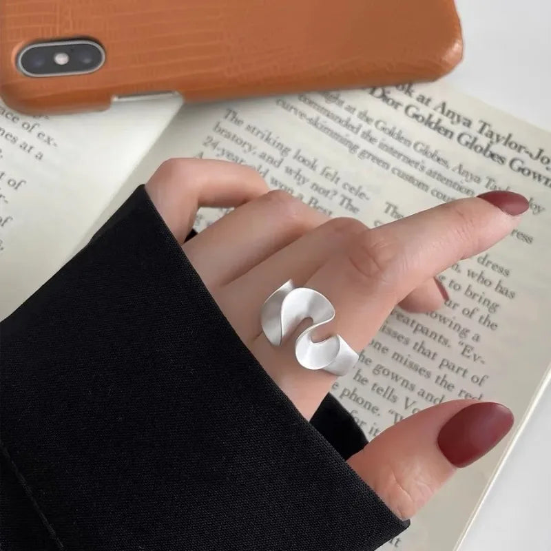 925 Sterling Silver Rings for Women Vintage Matte Frosted Lace Irregular Finger Rings Y2K Couple Ring Hip Hop Fashion Jewelry